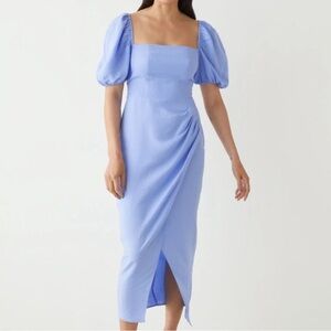 & Other Stories Light Blue Midi Dress with Puff Sleeves